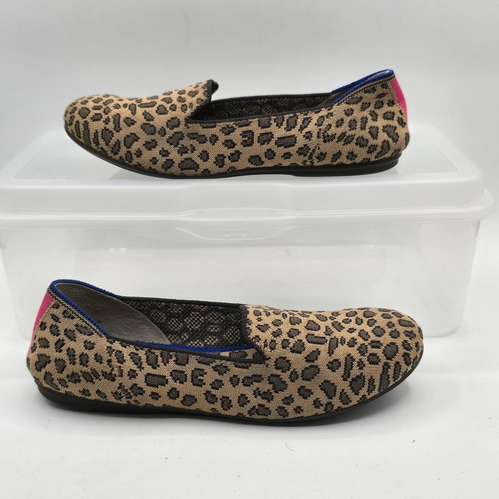 Rothy's Shoes Size 4 Brown Leopard Knit Loafers Slip On Flats Animal Print